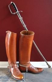 Texas A&M Senior Cadet Leather Boots And Nickel Plated Saber
