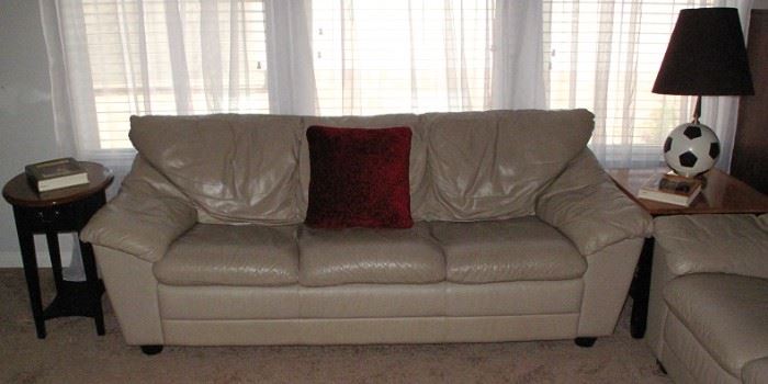 Made in Italy Ecru Leather 3-Cushion Sofas (2 ea)