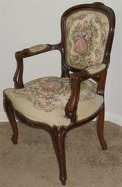 Vintage French Louis XV Style Courting Scène Tapestry Arm Chair Made in Italy by Chateau D'Ax Nice
