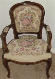 Vintage French Louis XV Style Courting Scène Tapestry Arm Chair Made in Italy by Chateau D'Ax Nice