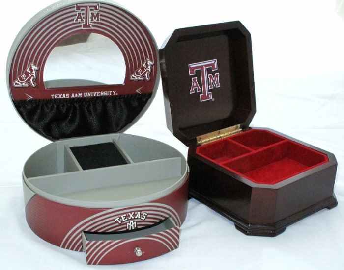 Texas A&M Maroon & White Jewelry Box and Wooden Musical Jewelry Box Open View