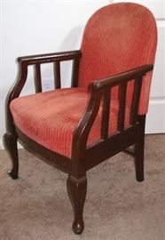 Vintage Mahogany Wooden Arm Chair with Cabriole Legs with Wide Welt Corduroy Upholstery