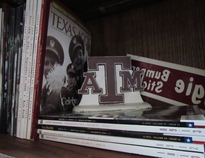 Texas Aggie Magazines and Others, Cast Iron Bookend and a Bumper Sticker