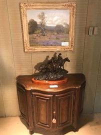 Baker furniture, Porfirio Salinas "Scenic View" painting, G. Harvey "Blowin' In" bronze 