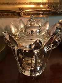 Silver plated fruit dish with spoons