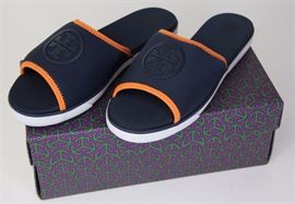 Lot 18. Tory Burch Neoprene Logo Slide Shoes