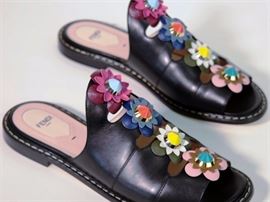 Lot 53. Fendi Floral Applique Leather Mules