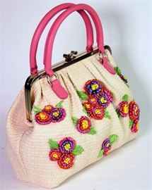 Lot 58. Red(V) Valentino Straw and Leather Handbag