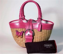 Lot 47. Coach Small Straw Butterfly Bucket Bag