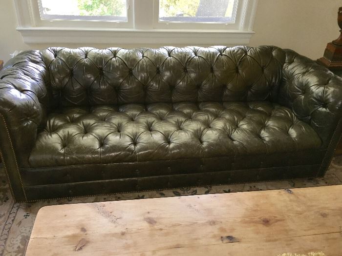 Beautiful olive toned quilted leather sofa