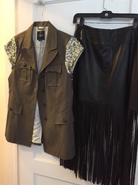 Gryphon short sleeve jacket (left), Fringed skirt