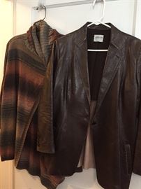 Brown Armani Collezione notched collar leather coat (unlined)