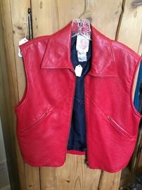 Loewe (Spain) red leather vest with zip pockets.  