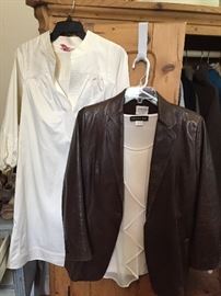 Diane Von Furstenburg dress, Armani Collezione brown leather notched collar jacket (unlined)