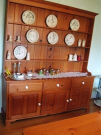 CUSTOM SOLID PINE KRAMER VINTAGE FARMHOUSE STEP BACK CUPBOARD  71" LONG  82 HIGH.  SIGNED THOMAS KRAMER. COLUMBUS INDIANA