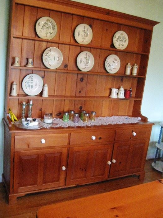 CUSTOM SOLID PINE KRAMER VINTAGE FARMHOUSE STEP BACK CUPBOARD  71" LONG  82 HIGH.  SIGNED THOMAS KRAMER. COLUMBUS INDIANA