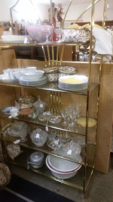 BEAUTIFUL CHINA SET BELONGS TO DOG RESCUE GROUP NO PRICE YET BRASS DISPLAY RACK JUST REDUCED TO $20