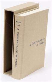 Lot#118, JONATHON FOER, SIGNED 1ST EDITION, HARD BOUND VOLUME AND SLIPCASE, 2001, H 8 3/4", W 6 1/2", "A CONVERGENCE OF BIRDS"Jonathon Foer, 1st edition, hard bound volume entitled: "A Convergence Of Birds", Distributed by Art Publishers, Inc., 2001. Original fiction and poetry inspired by the work of Joseph Cornell. Edited by Jonathon Safran Foer. Limited to 225 signed and numbered copies for distribution and 75 presentation copies. This volume is #128/225 signed by Joseph Cornell and 21 other contributors, including Barry Lopez. Includes fitted slip case with impressed title in front.
