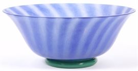 Lot#441, BLUE SWIRL OPEN GLASS BOWL, H 5", DIA 11" green base