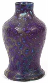 Lot#1027, LOUIS COMFORT TIFFANY, POTTERY VASE H 4.5" Impressed "LCT". Blue purple baluster shape.