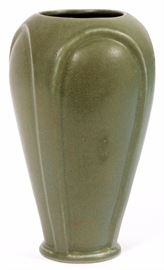 Lot#1063, PEWABIC "ARCH" VASE H 9.5" Signed. Matte green. Circa 2006.