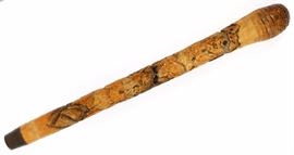 Lot#1134, JAPANESE CARVED BAMBOO WALKING STICK, L 40"A large bamboo walking stick; carvings of two samurai amongst the mountains and pine trees.  Measures approximately L.40 1/2". From the collection of Mrs. G. G. Scranton, international traveler from the late 1800's to the mid twentieth century. Friend and patron of Mrs. Dagny Carter, a notable scholar, influenced this collection.