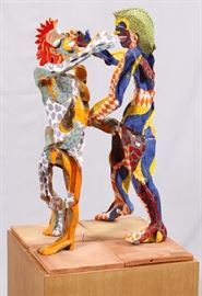 Lot#1215, CERAMIC & METAL OVER TERRACOTTA, FIGURAL SCULPTURE, H 37", W 18", "BEDROOM EYES" Unsigned.