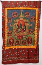 Lot#1208, BUDDHIST SILK AND HAND PAINTED THANGKA, H 42" W 26" The image size is height 23 3/4" and width 19".  The circa is the latter half of the 20th century.