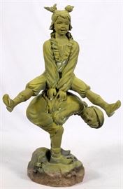 Lot#1218, GARDEN SCULPTURE, H 55", W 34", "LEAP FROG"Depicting a young boy and girl playing leap frog.  Measures approximately H.55" x 34 1/2" x 22".  No apparent signatures or markings.