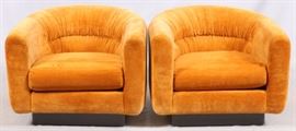 Lot#1364, METROPOLITAN FURNITURE MODERN ORANGE TUFTED ARM CHAIRS, 1976, PAIR