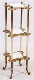 Lot#1359, GILT METAL AND MARBLE 3 TIER STAND, H 41", W 13"Gilt metal, marble shelves. Circa 1950. From a prominent Bloomfield Hills collector.