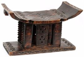 Lot#1503, GHANA, HAND CARVED WOOD BENCH, H 12", L 19" Carved 'x' design throughout.