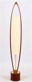 Lot#1470, MID-CENTURY MODERN TWO-LIGHT FLOOR LAMP, H 69" Having a wood base and supports and an ivory colored shade..