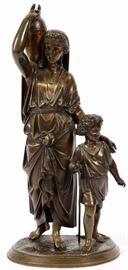 Lot#2007, LEON PILET, (FR. 1836 - 16) BRONZE SCULPTURE, H 16.5", HAGAR AND ISHMAEL. Signed Leon Pilet, French 1836 - 1916. From a prominent Bloomfield Hills collector.