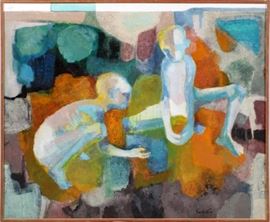 Lot#2037, GLADYS KASHDIN, ACRYLIC, H 39 1/2", W 47 1/2", CHILDREN PLAYING. Signed lower right. 1961.Dr Gladys Kashdin studied at the Art Students League in New York.