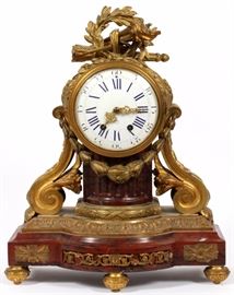 Lot#2055, FRENCH D'ORE BRONZE & MARBLE MANTLE CLOCK, 19TH C., H 19", W 15", D 8"