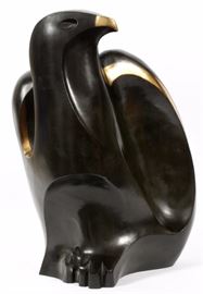 Lot#2107, JEANIE RENCHARD, BRONZE SCULPTURE, 1991, H 20", L 11" "EAGLE" With gold tone beak, wing and tail accents.  Signed, dated and numbered edition 2/20.