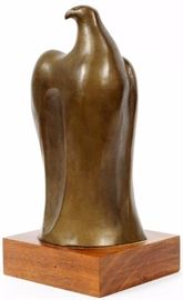 Lot#2125, JOANN COUSINO, BRONZE EAGLE ABSTRACT SCULPTURE, H 12 1/4" Measurements include wood base.  Signed; #7-30.