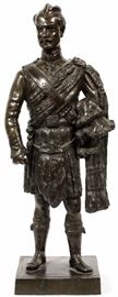 Lot#2116, D' APRES E. DETAILLE, BRONZE SCULPTURE, H 24 1/4", L 7 1/2", SCOTTISH SOLDIER. Depicting a standing military man in kilt.  Measurements include base.