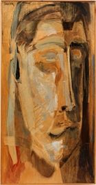 Lot#2249, WILLIAM STEFAN DAVIDEK (AMERICAN 1924-2016), OIL & MIXED MEDIA ON WOOD, H 43", W 22 1/4", PORTRAIT OF A MAN. Signed upper left; framed.