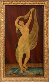 Lot#2256, M. MOMAND, OIL ON CANVAS, 1891, H 41 1/2", L 23 1/4", STANDING NUDE. Signed and dated lower right; framed.