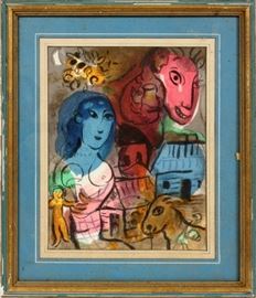 Lot#2316, MARC CHAGALL, COLOR LITHOGRAPH, H 12", W 19" Unsigned; framed.  For XX Siecle, 1969.