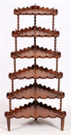 Lot#2402, AMERICAN VICTORIAN CORNER ETAGERE, H 51", W 20", D 19" Having six shelves with turned legs and supports.