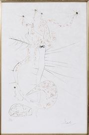 Lot#2303, SALVADOR DALI (SPANISH, 1904-1989), ETCHING, PLATE SIZE: H 15 3/4", W 10 1/2" Surrealistic scene of a snake in a landscape; Pencil signed; Edition #LI/LXXV; sight paper size:  19" x 12 1/2"; framed.