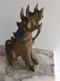 Carved Wooden Jeweled Dragon. 18" height. 