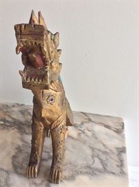 Carved Wooden Jeweled Dragon. 18" height. 