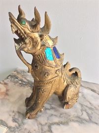 Carved Wooden Jeweled Dragon. 18" height. 