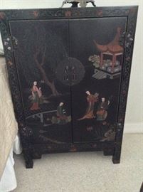 Chinese Hand Painted Black Lacquered Chest. 