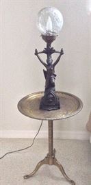 Art Nouveau Lamp. Brass Tray Table. 