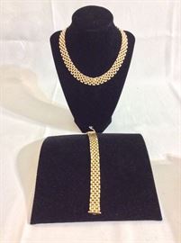 14 Kt Gold Wide Chainlink Bracelet and Necklace. 